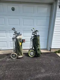 2 Sets of golf clubs.