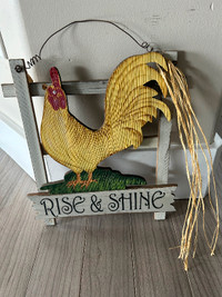 Painted wood rooster sign