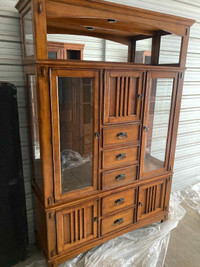 Wood China cabinet dining table and 8 chairs