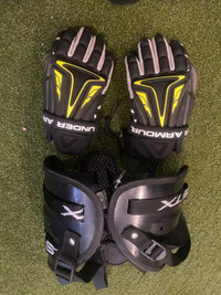 STX Junior Stinger Lacrosse Rib Pads & Under Armour Gloves 