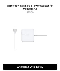 Apple 45W MagSafe 2 Power Adapter for Macbook Air