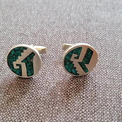 Silver and turquoise round cufflinks (1970s), View more