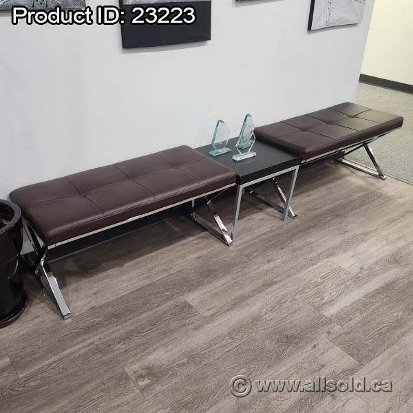 Set of 2 Benches with a Wood Table, Chrome Frames in Multi-item in Calgary