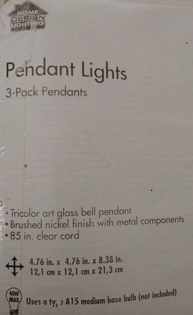 3 Pack Pendant Lights - BRAND NEW in Indoor Lighting & Fans in Winnipeg - Image 3