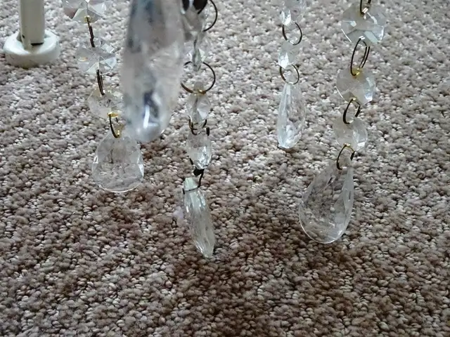 CHANDELIER antique GLASS BEADED CAGE with CRYSTAL LUSTERS PRISMS in Indoor Lighting & Fans in Hamilton - Image 8