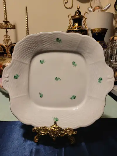 Rare Zsolnay Pecs Hungary Porcelain Dish - Hand-Painted Green, View more