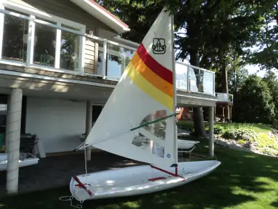 Very good hull condition and good sail, lines, blocks, rudder, tiller and centreboard. 3 stays with...