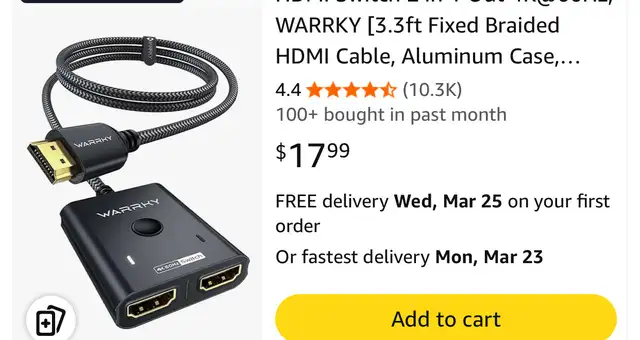 Brand new- HDMI Switch 2 in 1 Out 4K@60Hz, WARRKY [3.3ft Fixed. in Cables & Connectors in City of Toronto - Image 3