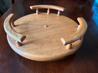 Vintage Tabletop Lazy Susan Solid Wood Rotating Condiment Tray
