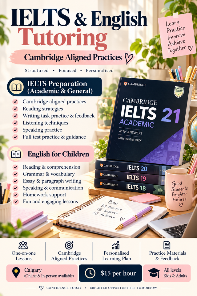 IELTS & English Tutor – Kids & Adults – $15/Hour