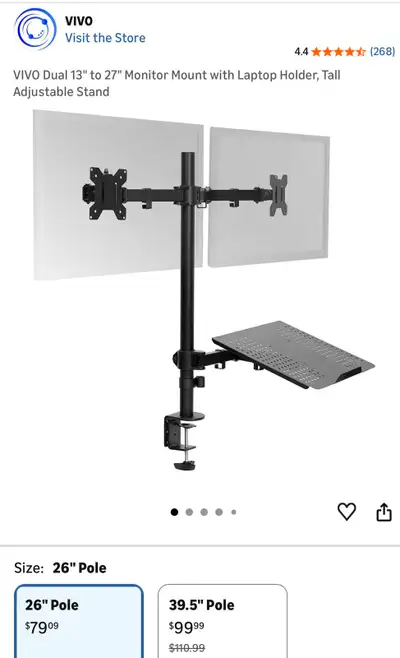 VIVO Dual 13" to 27" Monitor Mount with Laptop Holder,, View more