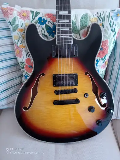 NEW Monoprice Boardwalk electric guitar Black hardware, nice contrast to the triple, Sunburst finish...