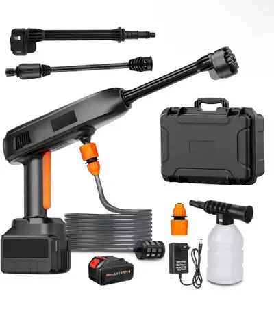 Portable Cordless Pressure Washer 478 PSI with Battery, Hose & Nozzles