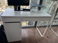 White Wooden Desk with Drawers and Concealed Shelves