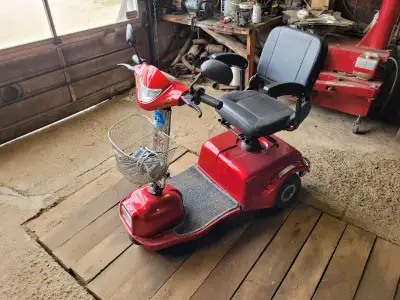 Dual rear wheel scooter. Single front wheel Works okay. 3 new batteries with charger $200.00