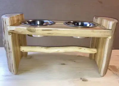 Medium Sized Rustic Log Dog Feeder, View more