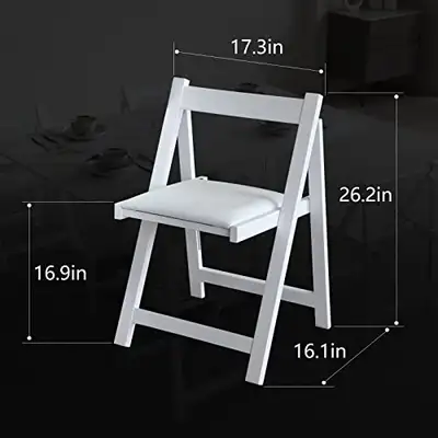 Folding Wooden Dining Chairs with Padded Seats - 2 Pack, White,, View more