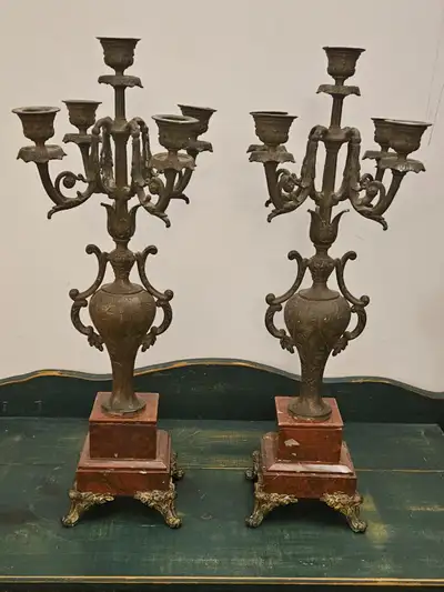 PAIR OF ANTIQUE FRENCH BRONZE CANDELABRA FROM THE 19TH CENTURY, View more