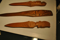 Northwest Coast Native Indian Carved Wood Three Knives