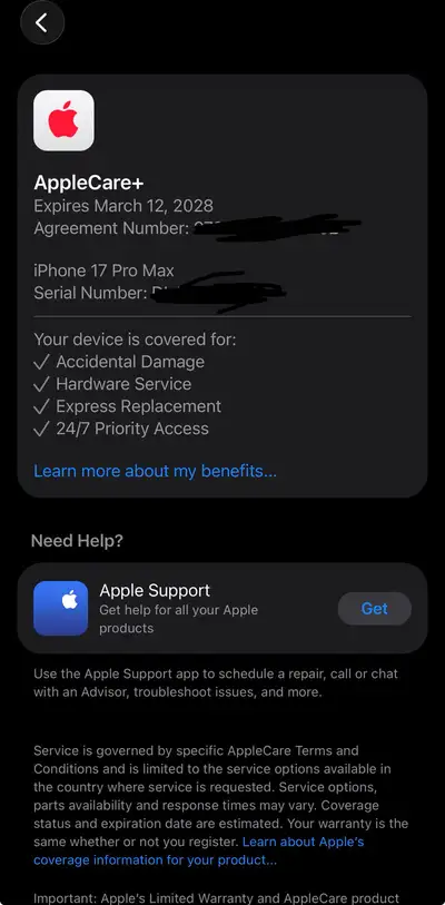 iPhone 17 pro max 512 silver with 2 year apple care, View more