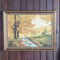 Art. Antique Original Signed Landscape Oil Painting! 1970s 