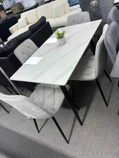 Marble Dining Table with Velvet Chairs, View more