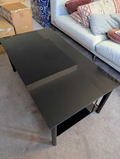 Black Tempered Glass Coffee Table and Matching Side Table Set, View more