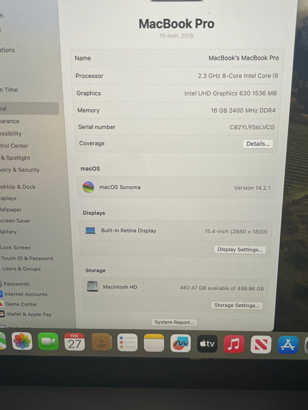 MacBook Pro 2019 i9 2.3, 16GB and 500GB SSD 15" Touch in Laptops in City of Toronto - Image 3