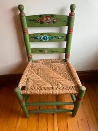 Vintage Green Floral Wood Wicker Chair