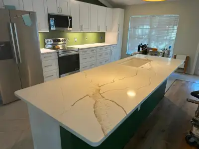 Elegant Quartz Kitchen Island Countertop | Premium Marble-Look F, View more