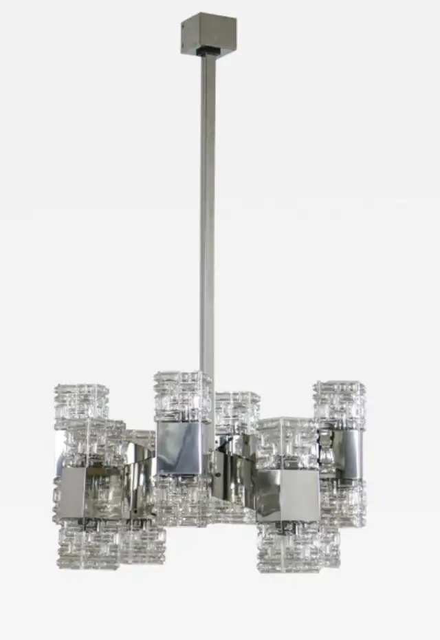 CHANDELIER BY GAETANO SCIOLARI IN GLASS AND CHROME in Indoor Lighting & Fans in City of Toronto - Image 3