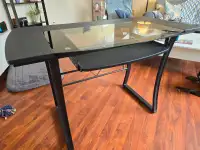 Computer Desk - Metal framed desk w/glass top and keyboard tray