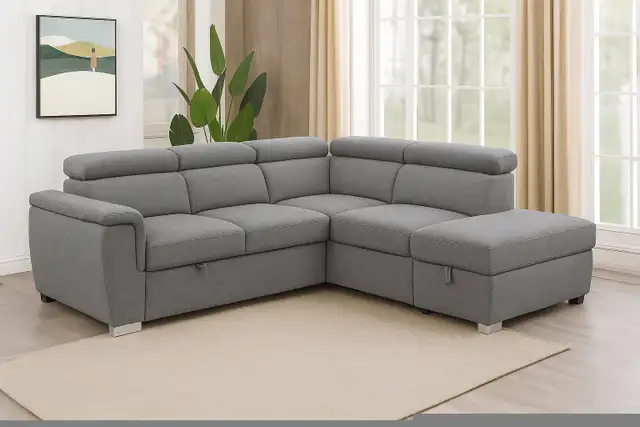 Fabric sectional sofa and chaise with hide-a-bed and storage in Couches & Futons in Vancouver - Image 5
