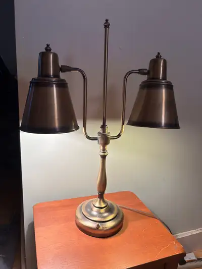 VTG Antique Brass Shade Desk Lamp French Bouillotte Double Arm, View more