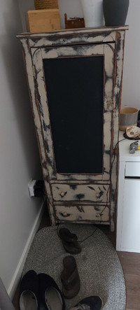 Beige Distressed Cabinet with Chalkboard