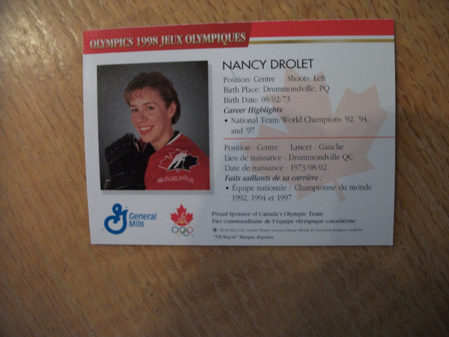 Carte Hockey 1998 Canada Olympic Generals Mills Nancy Drolet JP8 dans Art et objets de collection  à Laval/Rive Nord - Image 2