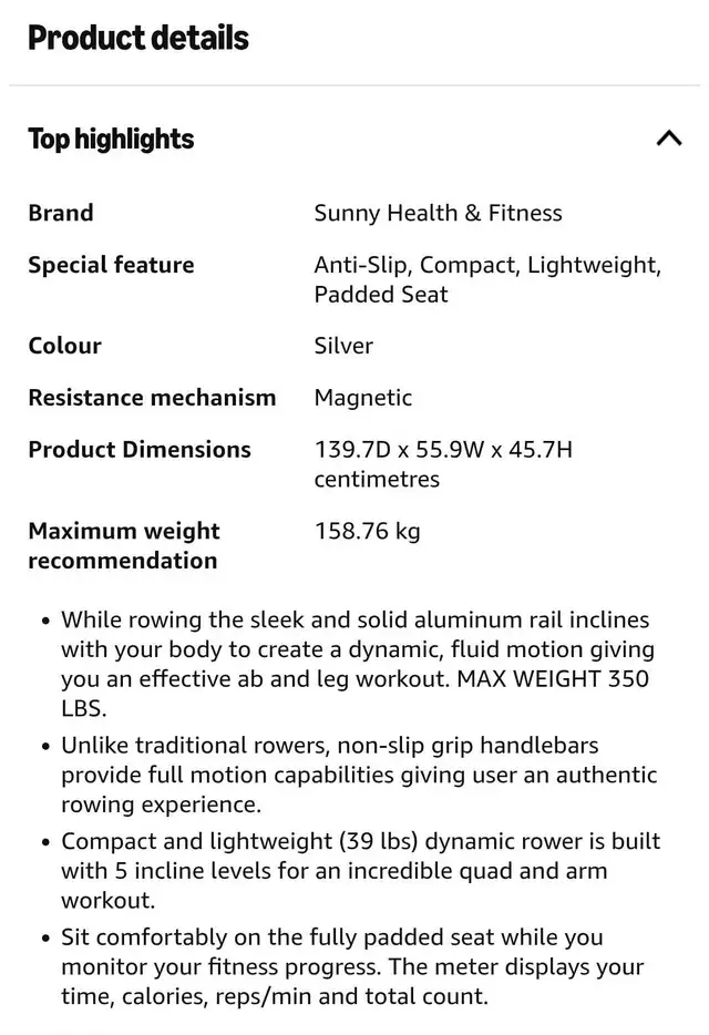 Sunny Health & Fitness Rowing Machine - Never Used in Exercise Equipment in Ottawa - Image 7