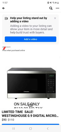 NEW WESTINGHOUSE MICROWAVE OVEN 0.9 CU. FT.PRICE IS ONLY $79.99 