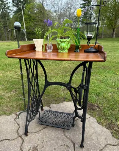 Baker’s Top on Singer Cast Iron Treadle Sewing Machine Base, View more