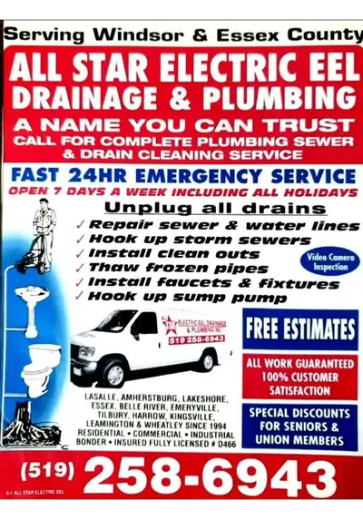 All Star Electric Eel Drainage & Plumbing/24/7 EMERGENCY PLUMBER, View more