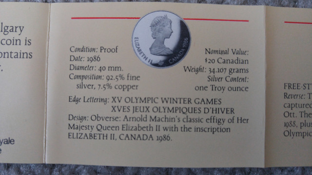 1988 CALGARY OLYMPIC "FREE-STYLE SKIING" $20 COIN in Arts & Collectibles in Calgary - Image 4