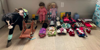 2 American girl dolls, horse, sled, over 50+ items of clothing