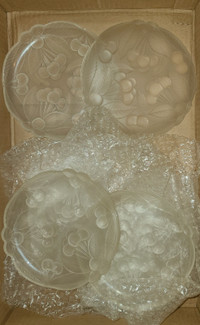 4 Frosted Glass Plates w/ Raised Cherry & Leaf Design