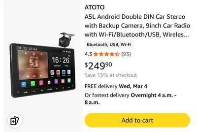 ATOTO A5L Android Double DIN Car Stereo 9-inch w Backup Camera , View more