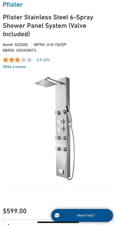 Pfister Shower Panel New 016-750SP, View more