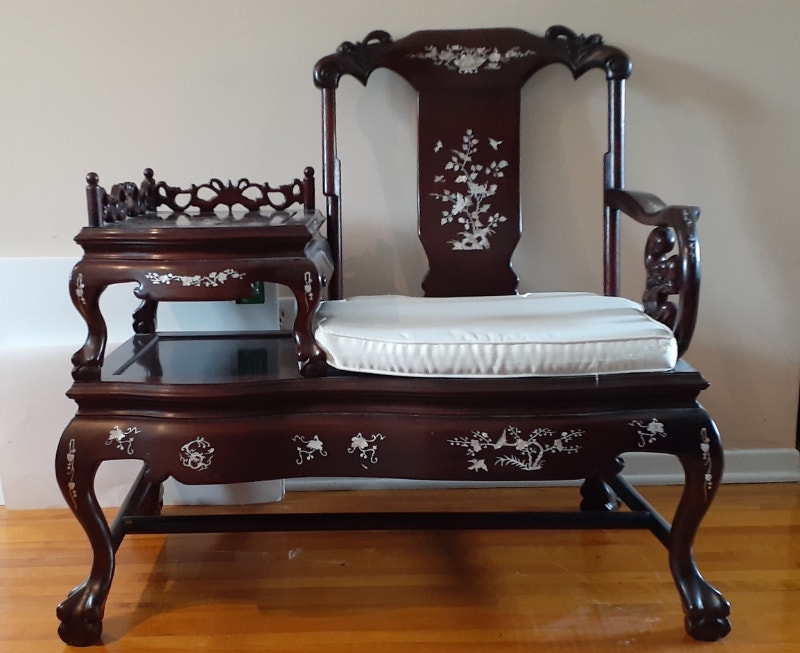 ANTIQUE IMPERIAL CHINESE ROSEWOOD TELEPHONE CHAIR WITH MOTHER P