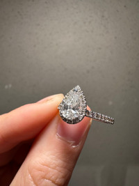 1.42 CT  Pear Halo Natural Diamond 14k White Gold Engagement