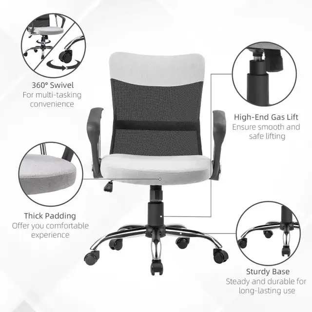 Mid Back Office Chair, Linen Adjustable Office Chair with Lumbar in Chairs & Recliners in Markham / York Region - Image 7