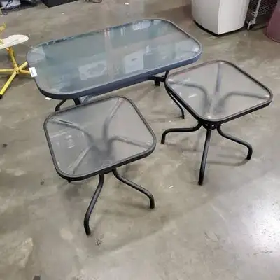 PATIO SET OF 3 GLASS - METAL TABLES, View more