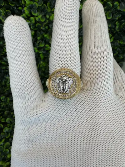 10k - CZ - 6.1 Grammes Bague Homme Or Méduse Taille 11 - 11.5, View more